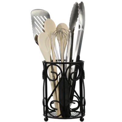 Metal Vintage Utensil Holder Kitchen Counter Organizer, Black