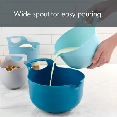 4 Piece Nesting Plastic Mixing Bowl Set with Pour Spouts, Blue