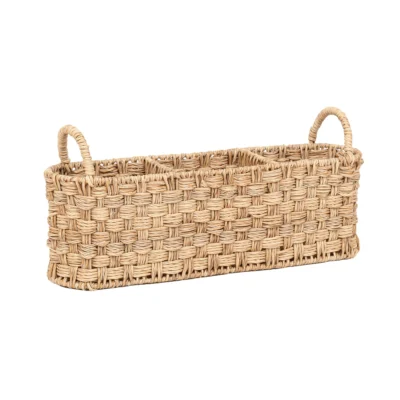 Beige Oval Rattan Caddy