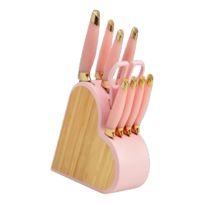 10-Piece Heart-Shaped Stainless Steel Knife Block Set, Pink