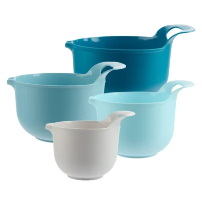 4 Piece Nesting Plastic Mixing Bowl Set with Pour Spouts, Blue